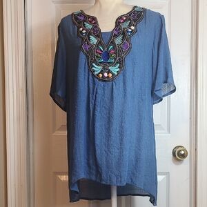 C Embroidered Boho Blouse